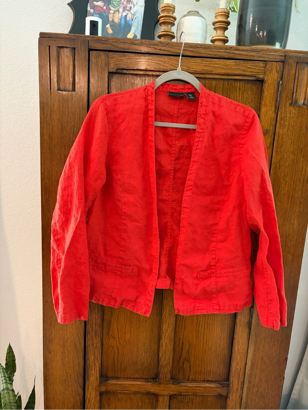 Tahari Red Open-Front Linen Blazer Jacket